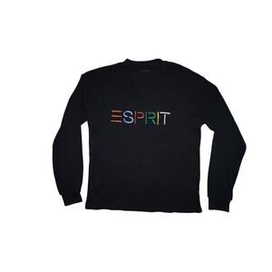 Esprit Black Waffle Knit Long Sleeve Shirt – Multicolor Logo – Size Small